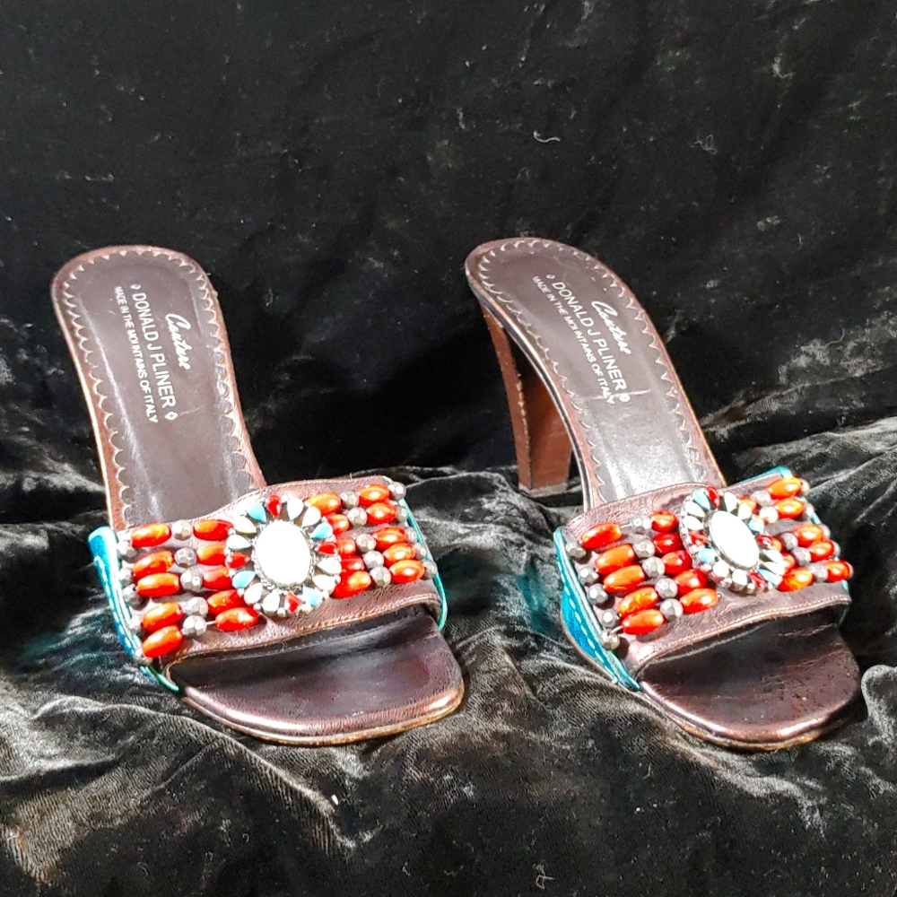 Blue Beaded Mules